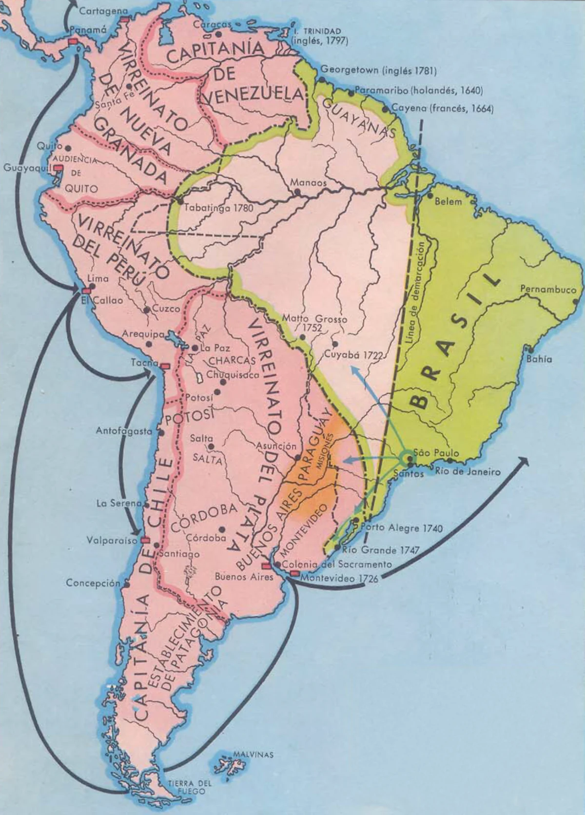 América del Sur, 1750–1777